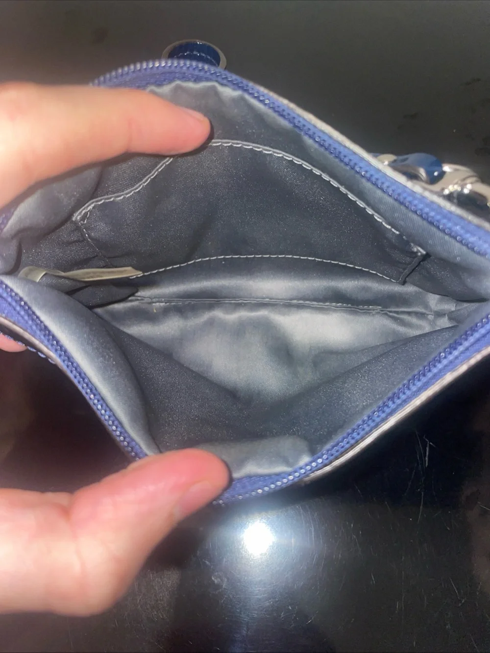 COACH Navy Signature Patent Leather Wristlet